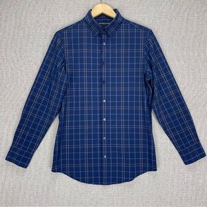 Mizzen+Main Leeward Shirt Mens S Trim Fit Blue Plaid Stretch Long Sleeve Button